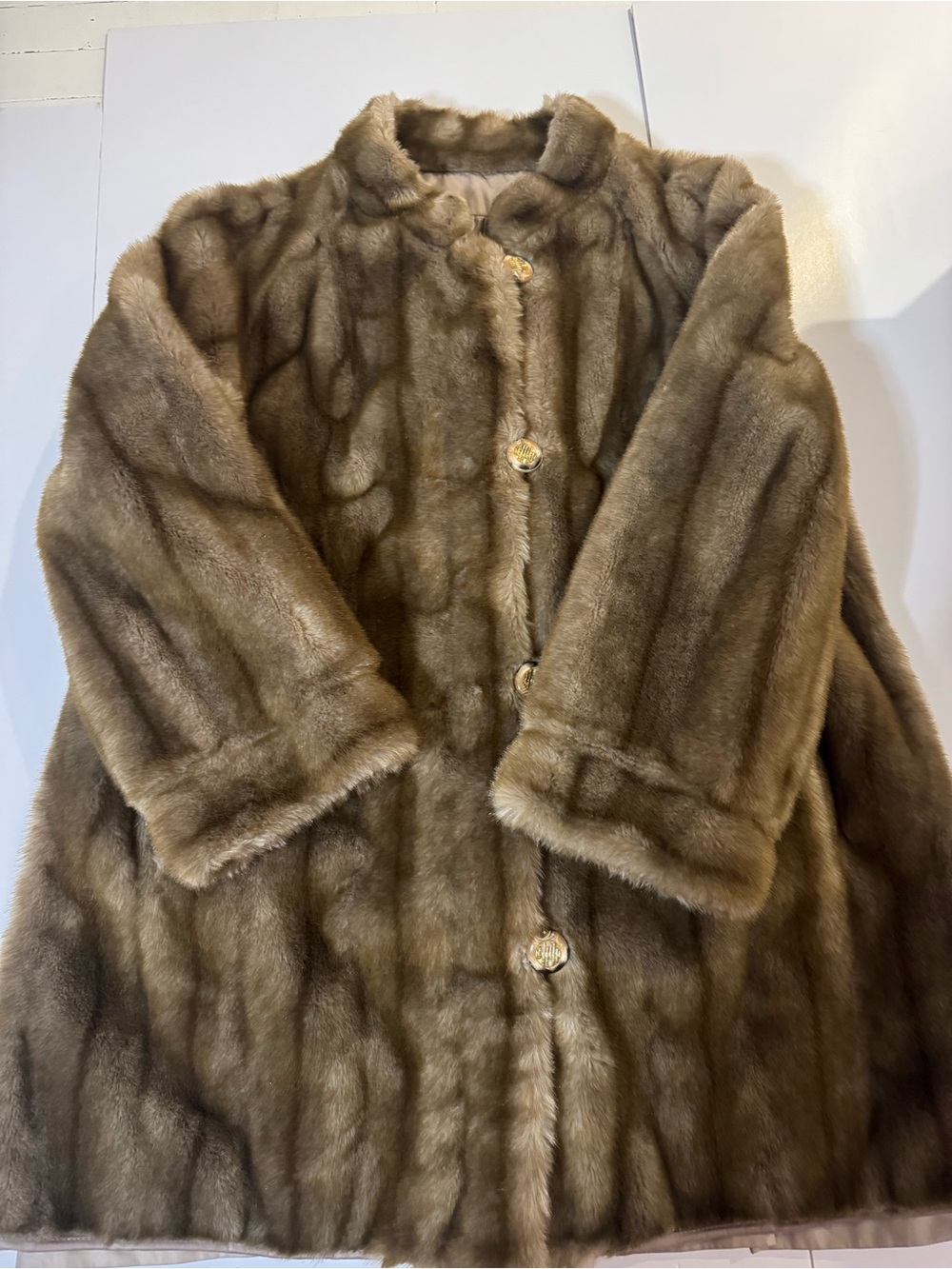 Vintage 70s Tissavel Faux Fur Coat Sterling Stall Brown Faux Mink L XL